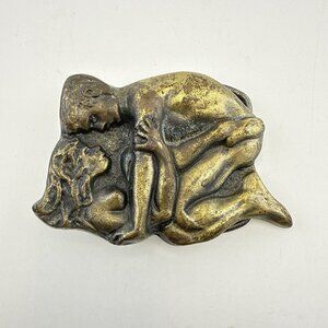 VTG Lovers Belt Buckle Sex 70s Erotic Free Love Lovemaking Nude Kiss Me Baby